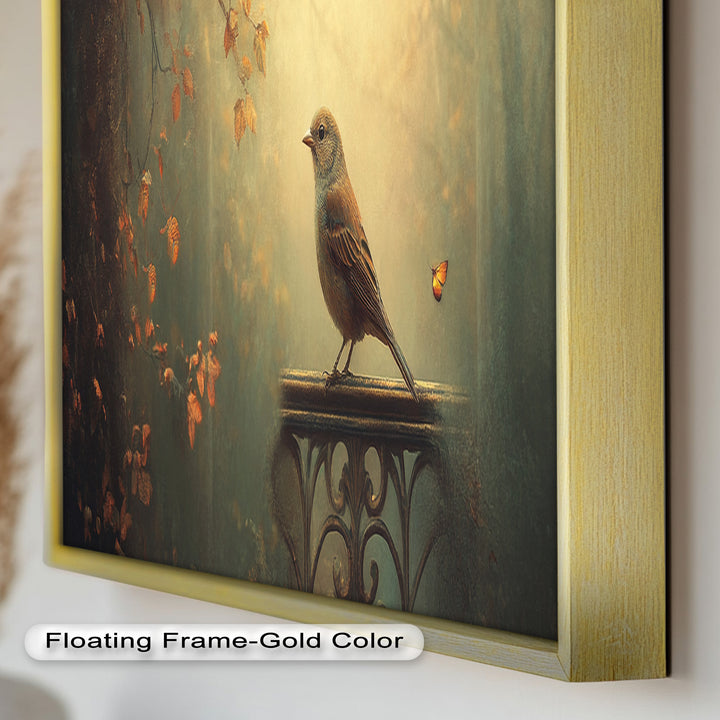 Goldener Waldvogel – Boho Blumen Ölgemälde