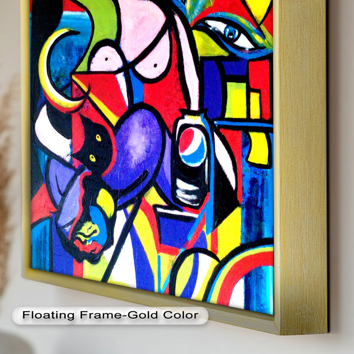 Pop Cubist Woman Wall Art – Abstract Framed Oil Painting