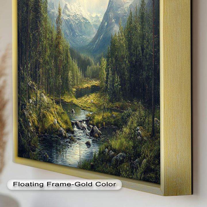 Wald Wand Kunst-Berg Fluss Landschaft Ölgemälde