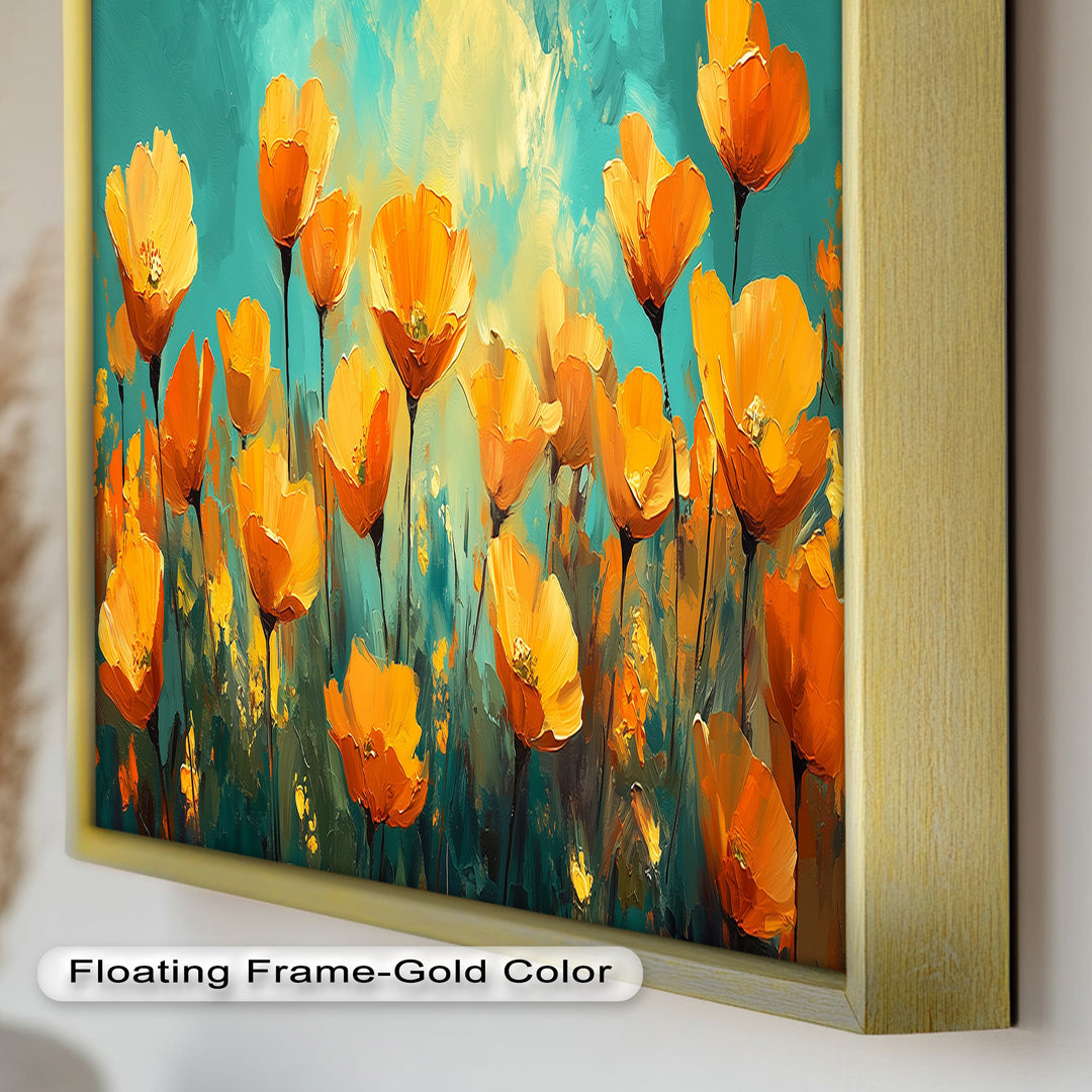 Goldene Mohnblumenfeld Wandkunst – Blumenölgemälde