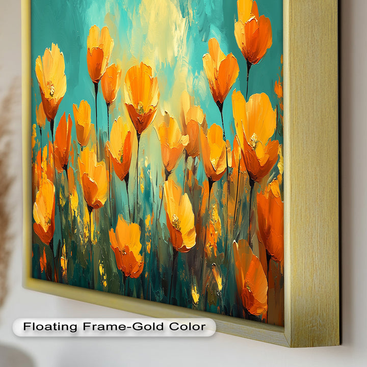 Goldene Mohnblumenfeld Wandkunst – Blumenölgemälde