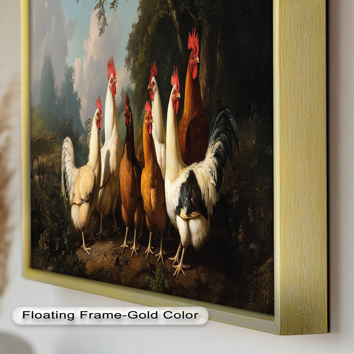 Roosters and Hens in a Countryside Clearing - Animal Oil Painting