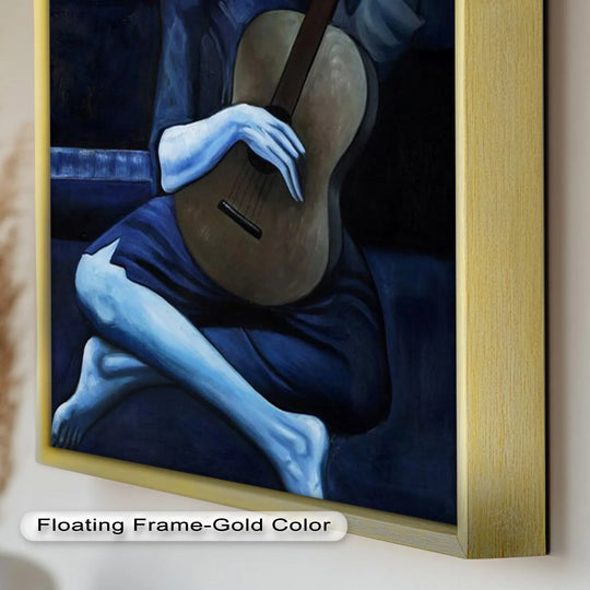 The realistic detail highlights the melancholic artistry of this Blue Period Picasso oil painting, a stunning example of oil painting home decor featuring a man playing guitar.