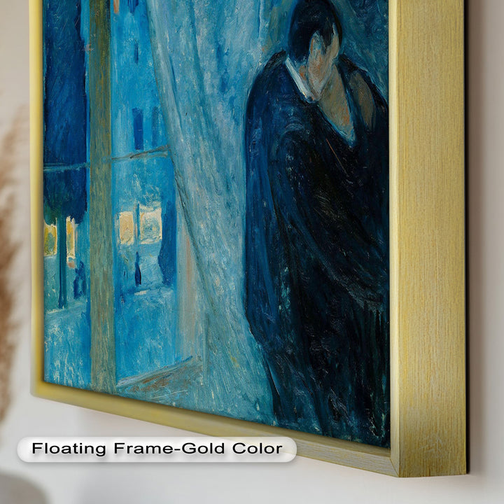 Blue Lovers by the Window – Expressionist Oil Painting