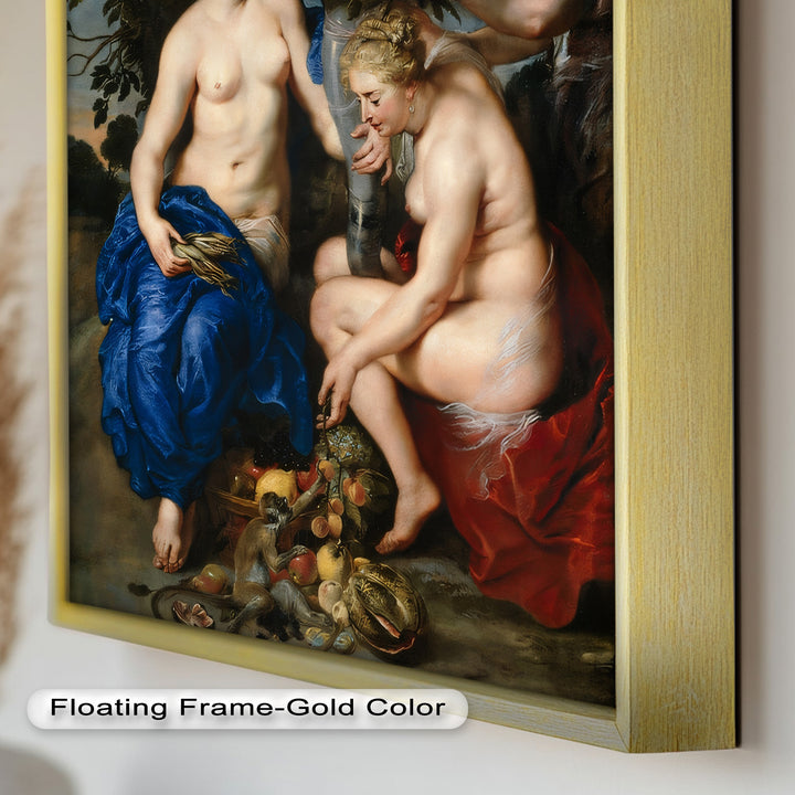 Bountiful Companions – Renaissance Oil Painting of Fruit and Femininity
