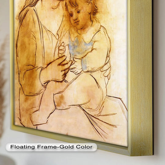 Gold and sepia tones dominate this tender Picasso drawing of a mother and child, a beautiful oil painting decoration that evokes warmth and timelessness.