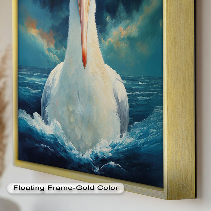 Stork Amid Ocean Storm - Animal Oil Painting