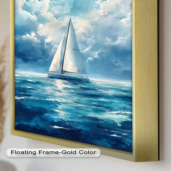 White Sailboat Blue Skies - Modern Oil Painting