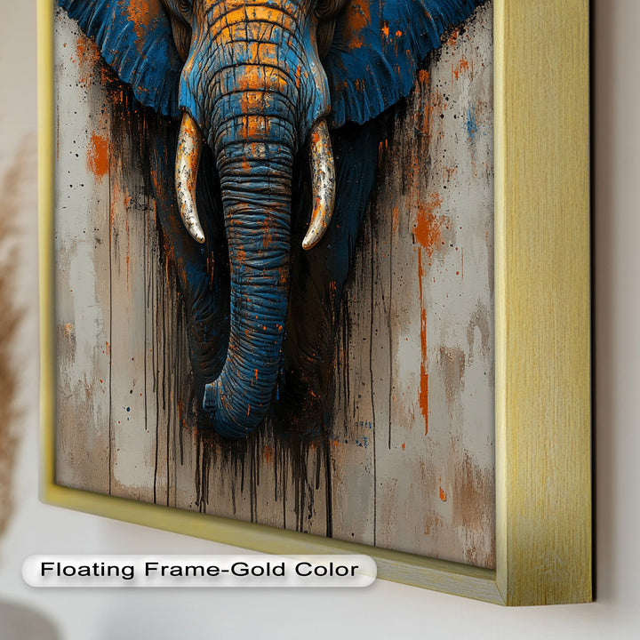 Blue and Orange Elephant Portrait - Animal Oil Painting