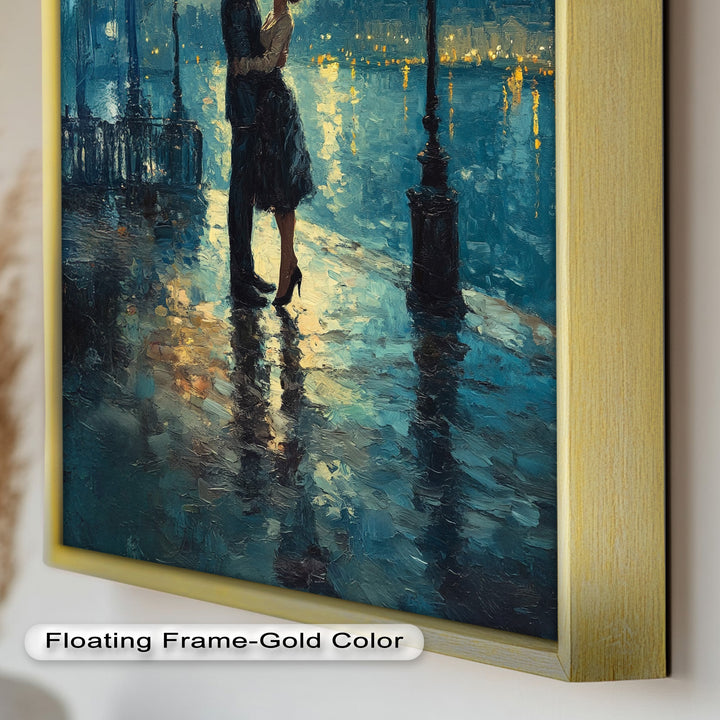 Moonlit Embrace – Lovers by the Lamplight Love Oil Painting