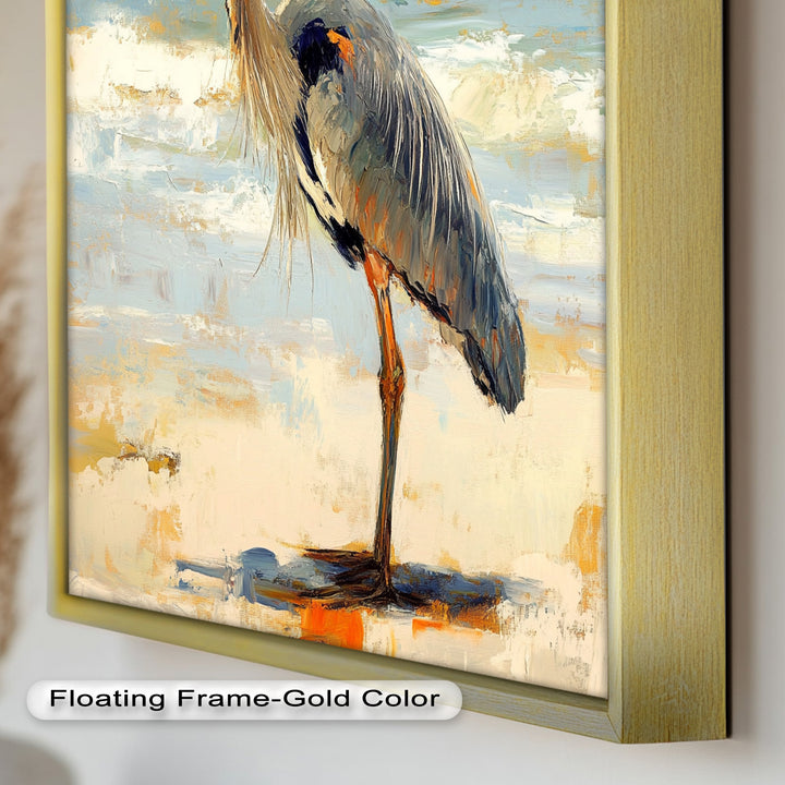 Coastal Heron with Ocean Breeze - Modern Oil Painting