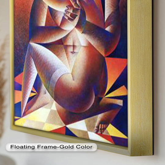 Striking color contrast defines this 'Eternal Curve' cubist oil painting decoration, where vibrant hues meet in an abstract embrace of form and light.
