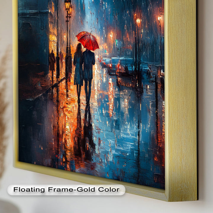 Romantic Couple in Rainy City - Love Oil Painting