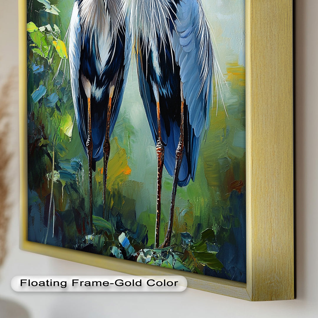 Two Herons Among Verdant Shadows - Animal Oil Painting