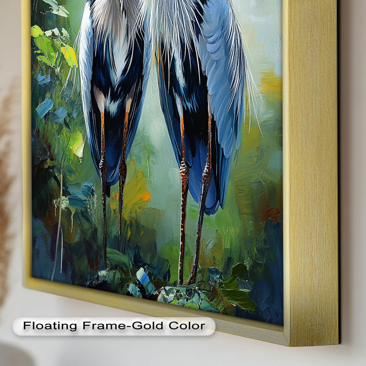 Two Herons Among Verdant Shadows - Animal Oil Painting
