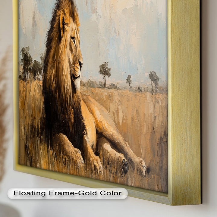 Regal Lion in Golden Plains – Wildlife Oil Painting