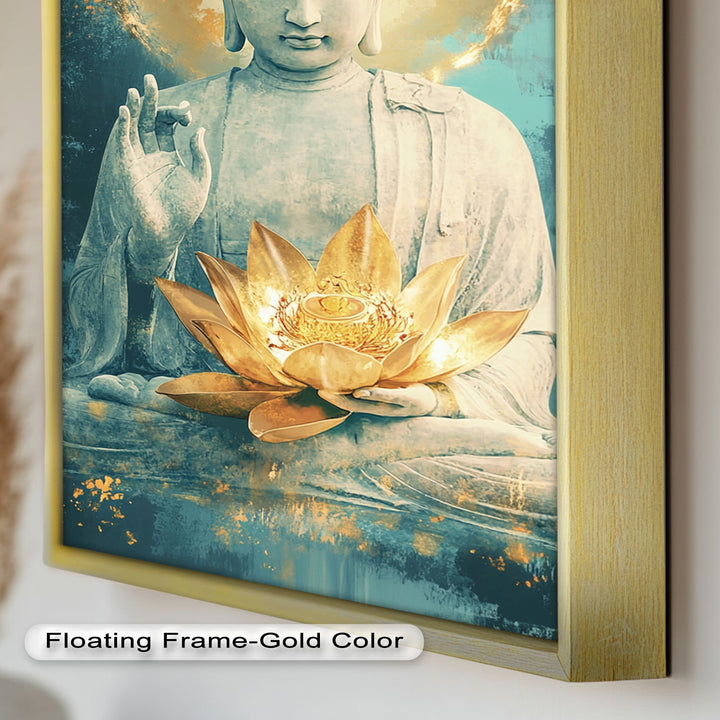 Golden Lotus Buddha Wall Art – Religious Oil Painting