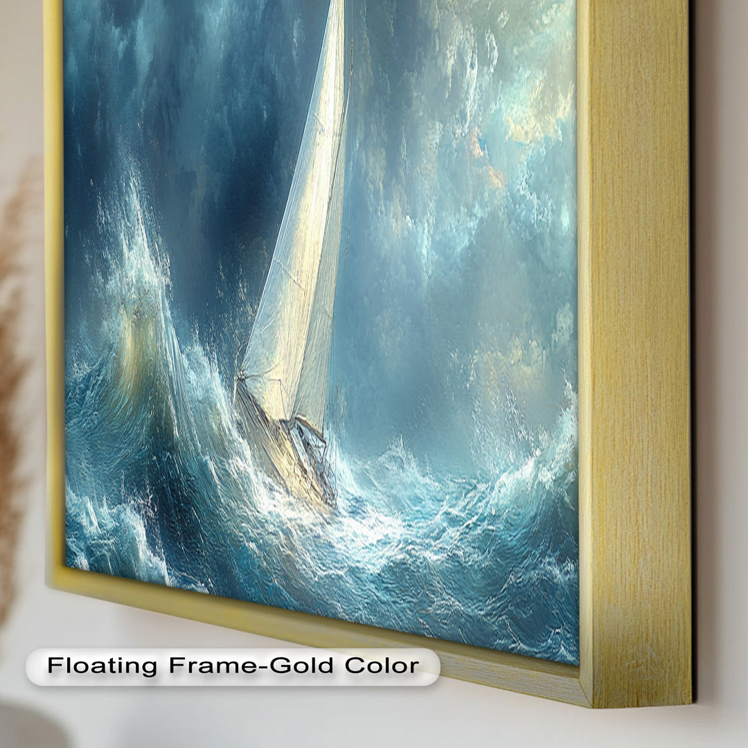 Into the Surge – Sailboat Battling Ocean Waves Oil Painting