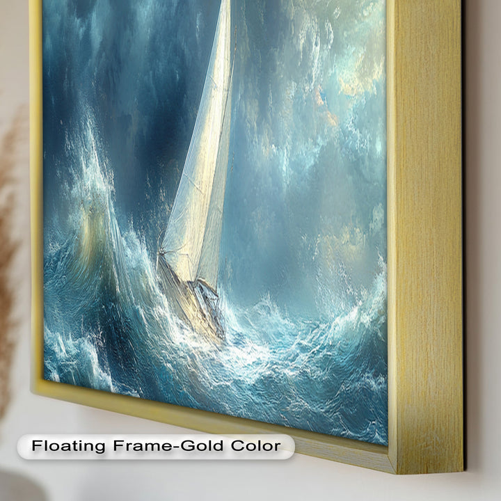 Into the Surge – Sailboat Battling Ocean Waves Oil Painting