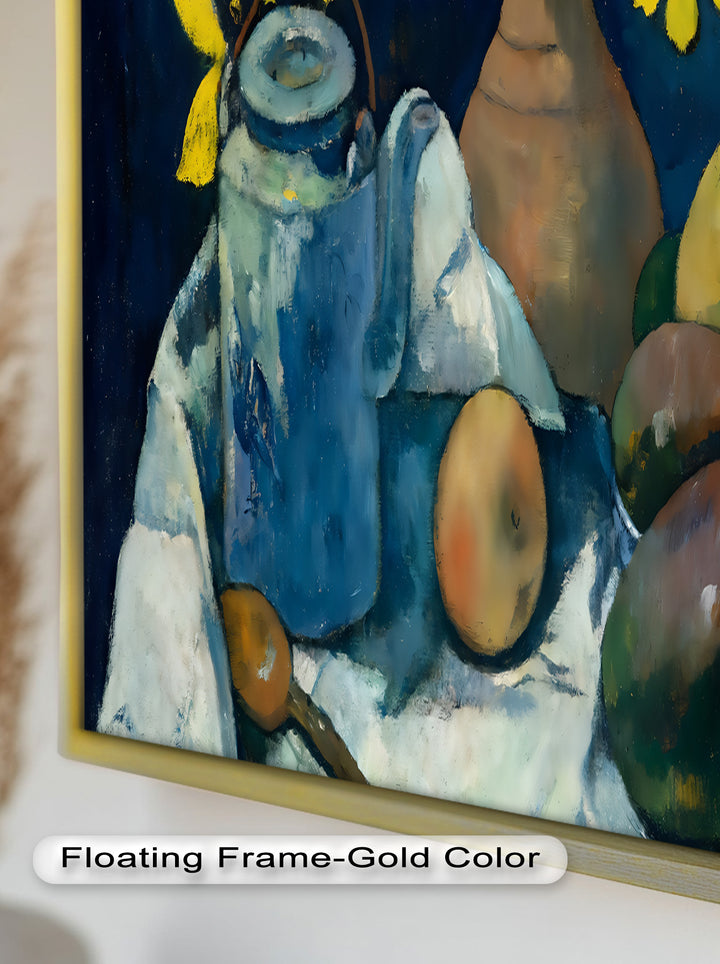 Rustikales Stillleben mit Mangos und Teekanne – Food Paintings