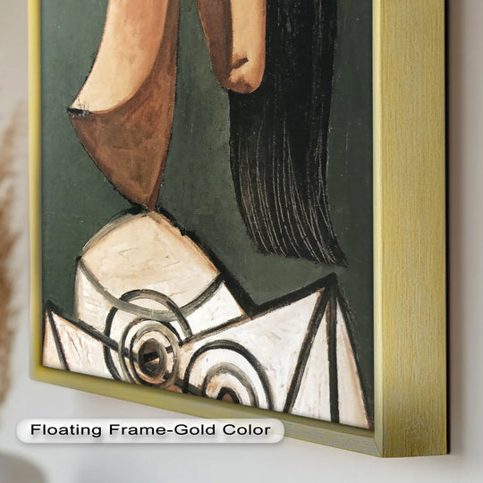 Warm color temperature emphasizes the browns and whites in this 'Woman with Curved Nose' Picasso-style cubist oil painting wall art.