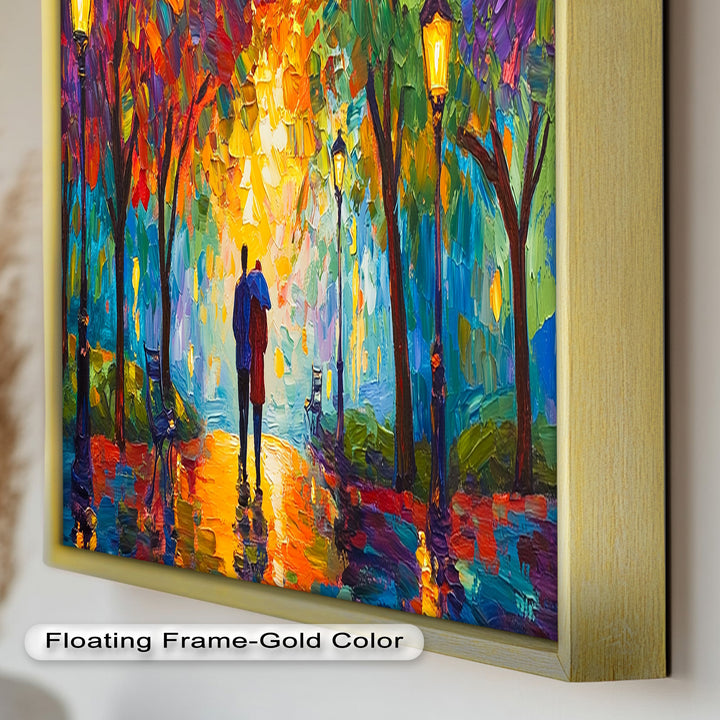 Romantic Couple Under Umbrella - Love Oil Painting