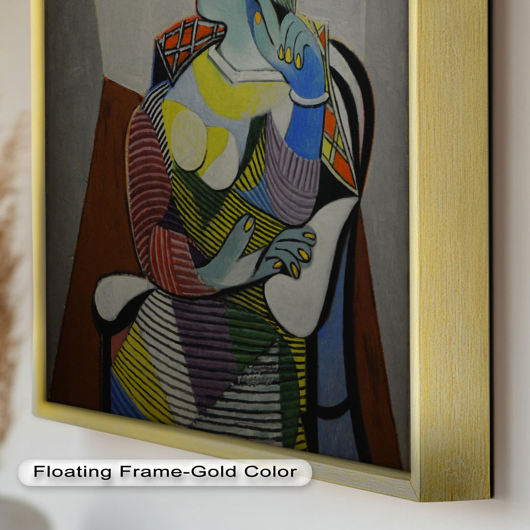 Striped Thoughts – Colorful Woman in Hat Picasso Oil Painting