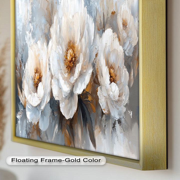 White Petals on Soft Neutral Background - Flower Oil Painting
