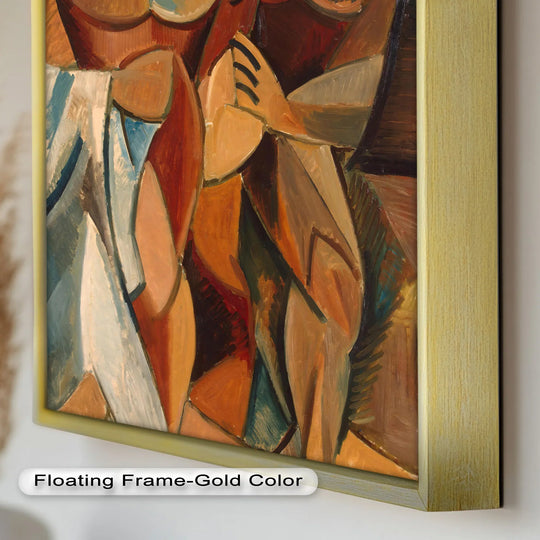 Quality modern oil painting art is showcased in this framed piece, highlighting the rich textures and earthy tones of the Picasso-inspired abstract embrace.