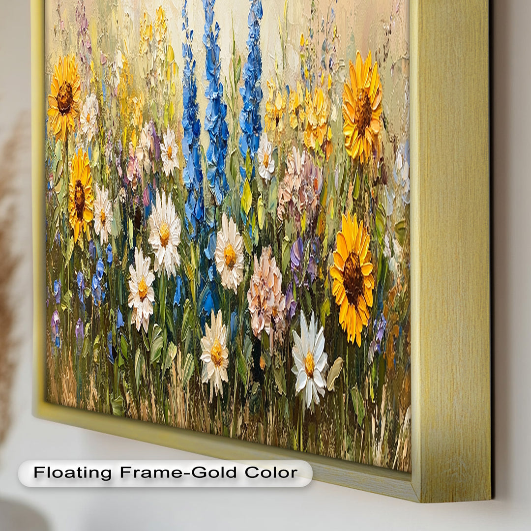 Bunte Wildblumenwiese Wandkunst – Blumenölgemälde