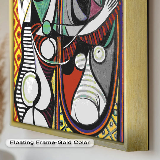 Swirling brushstrokes and fractured forms create a vibrant sense of movement in this abstract Cubist mirror portrait, a striking oil painting wall art piece.
