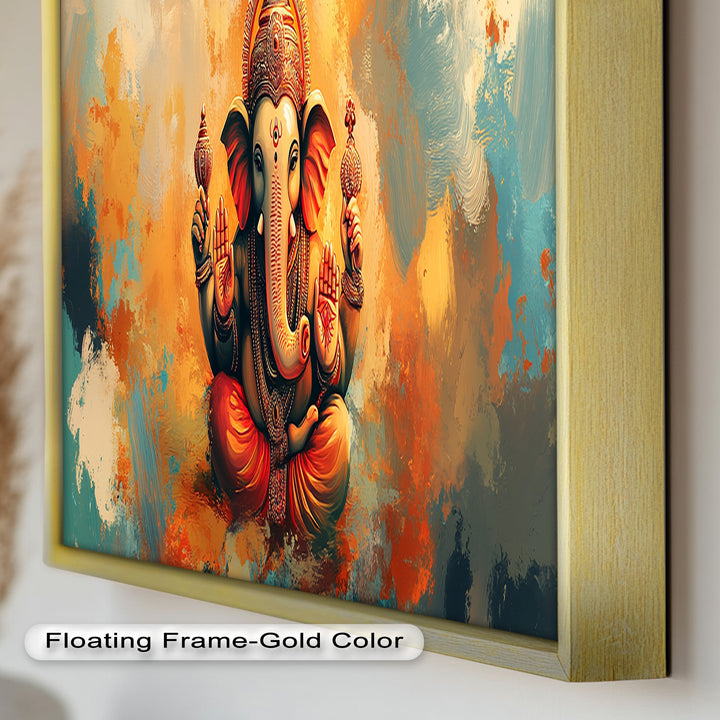 Sitzender Ganesha Wandkunst – Religiöses Ölgemälde