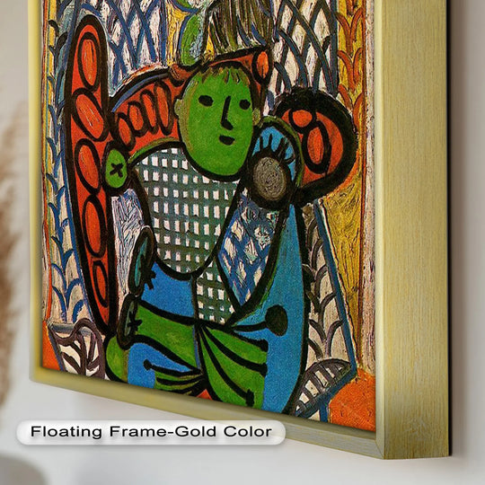 In stillness, the evocative 'Green Embrace' presents a Picasso-esque oil painting wall art capturing a mother and child’s quiet connection within the artwork.