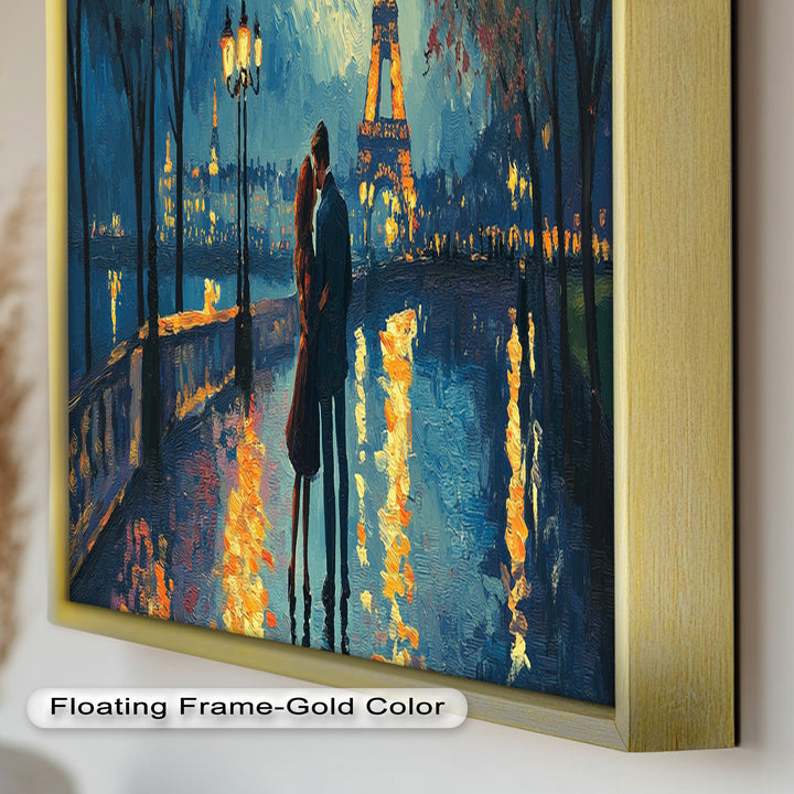 Eiffel Glow – Lovers Embrace by the Seine Love Oil Painting