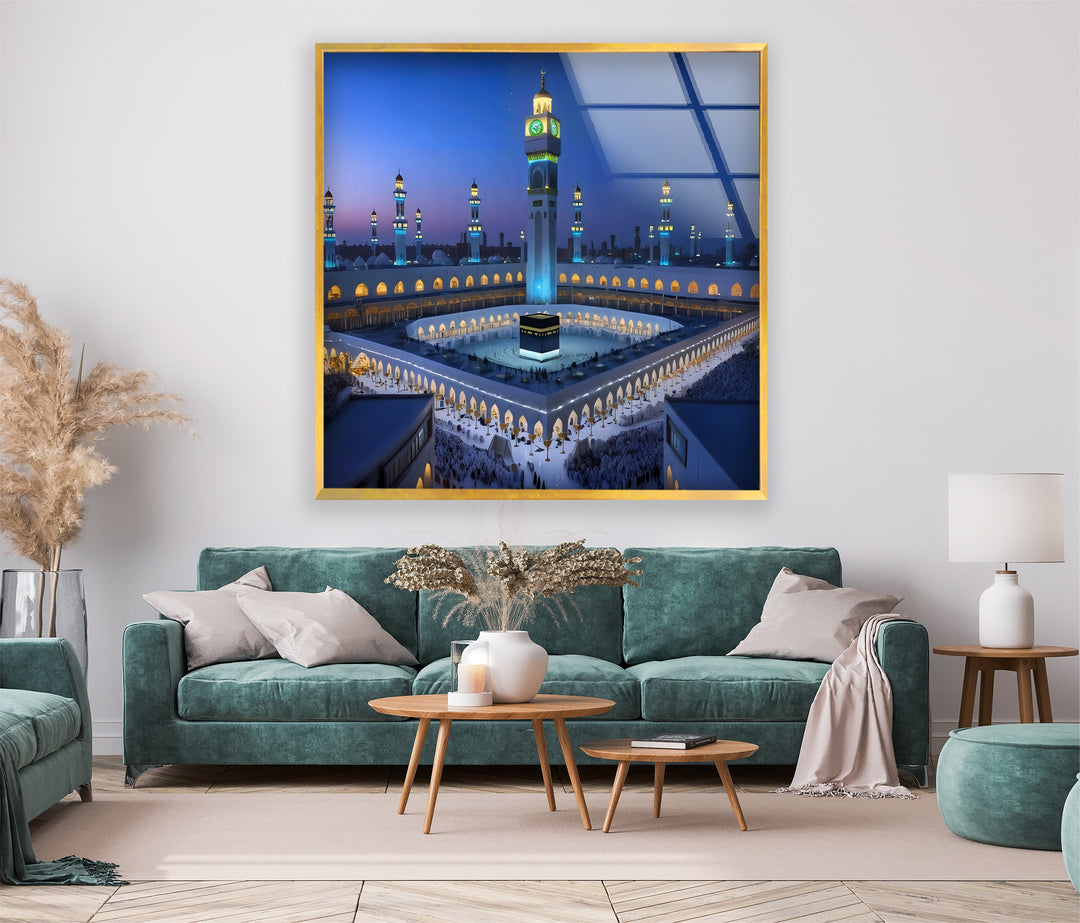 Holy Kaaba illuminated in Mecca glass wall art