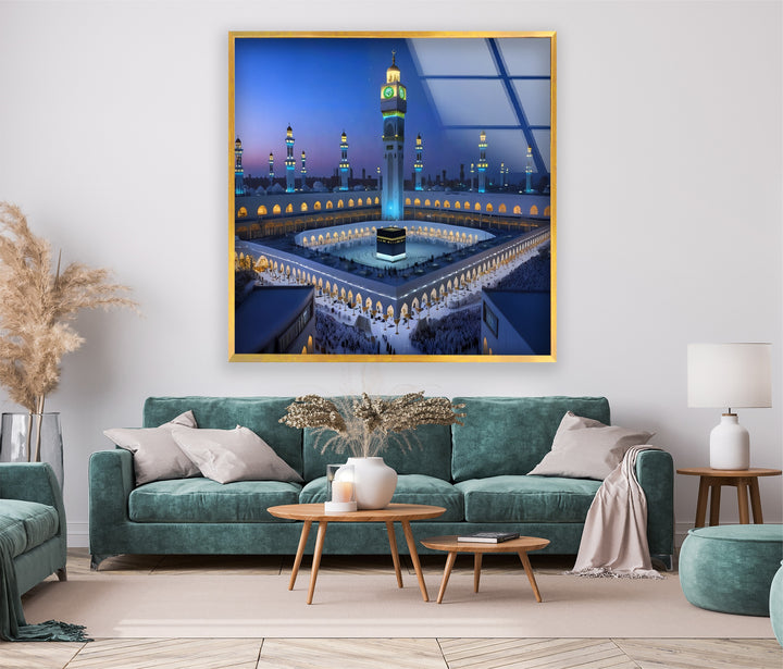 Holy Kaaba illuminated in Mecca glass wall art