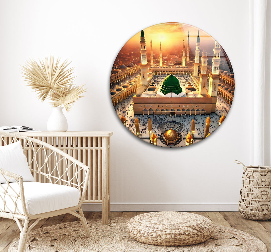Prophet’s Mosque wall art with green dome and sunlight