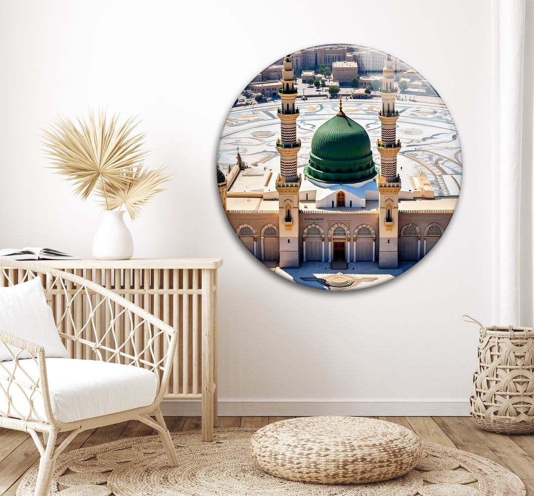 Sacred Harmony – Prophet’s Mosque Medina Dome Glass Wall Art