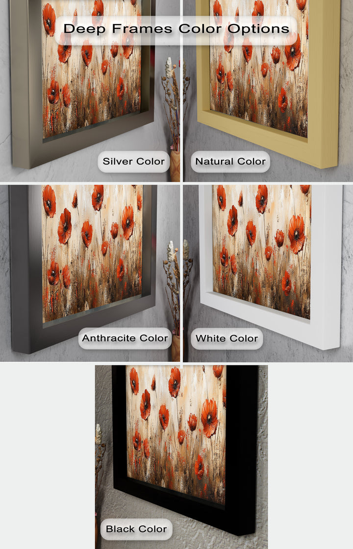 Red Poppies in Earth-Toned Harmony - Flower Oil Painting