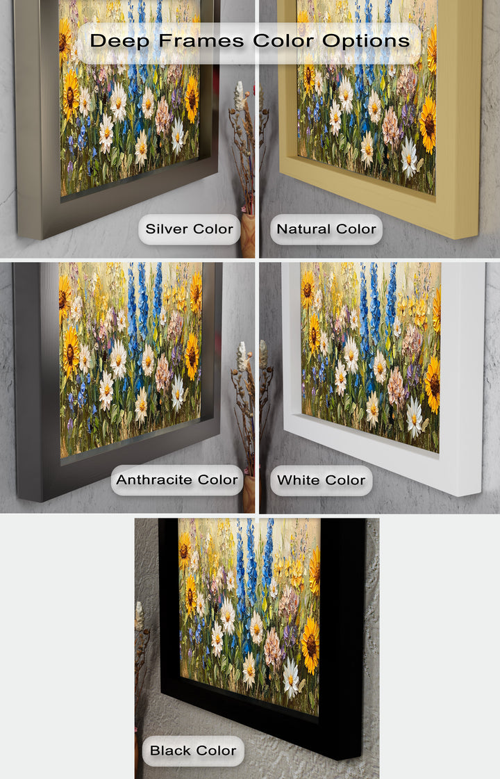 Bunte Wildblumenwiese Wandkunst – Blumenölgemälde