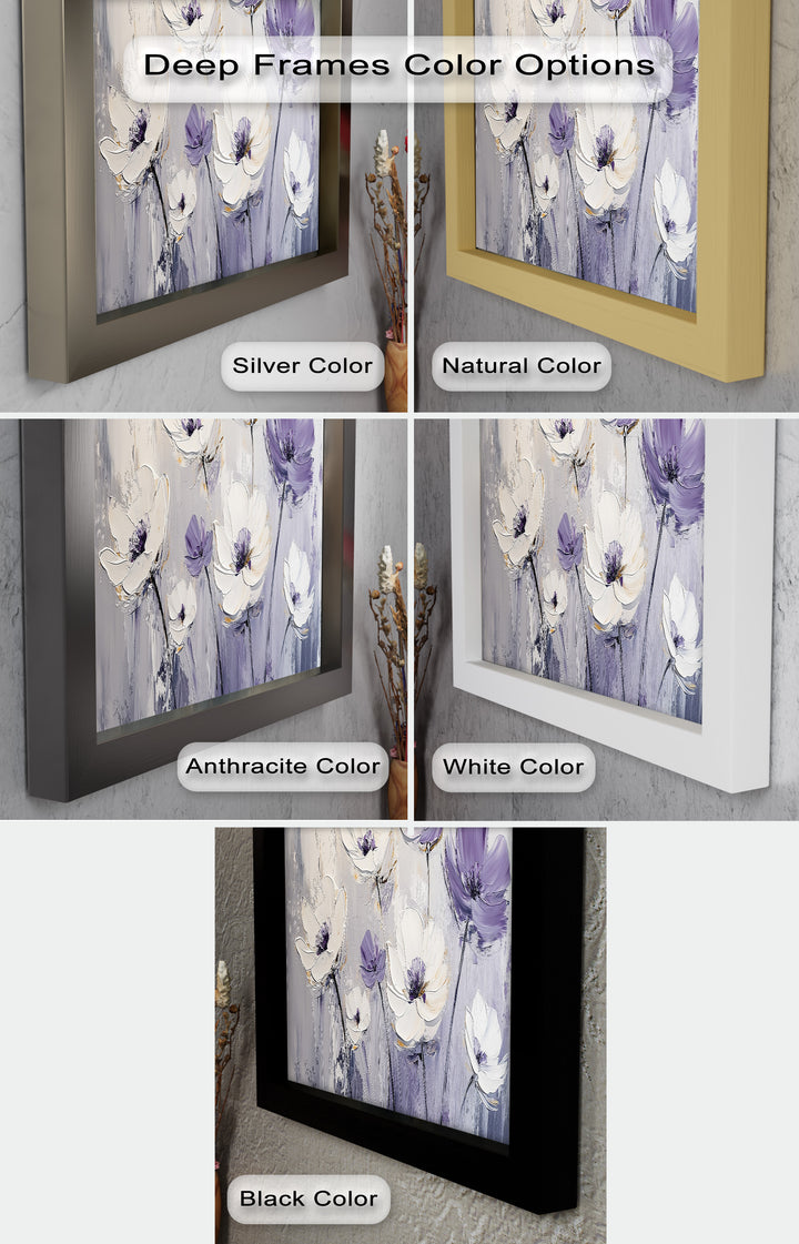 White and Purple Florals on Misty Background - Flower Oil Painting