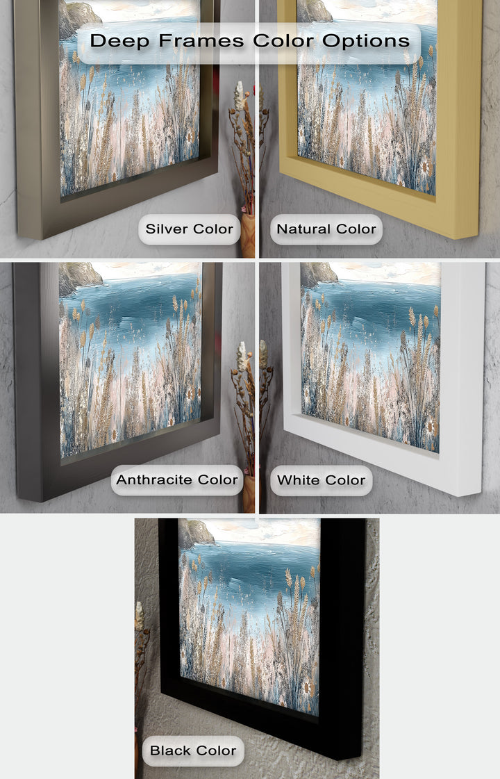 Wildflower Coastal View Landscape - Framed Oil Painting