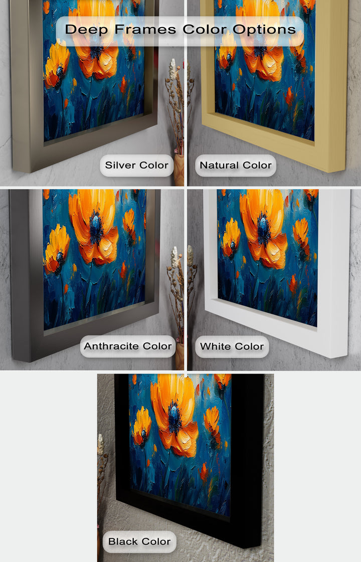 Orange Flowers on Deep Blue - Flower Oil Painting