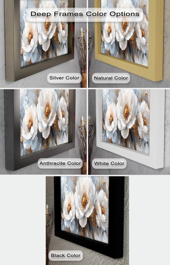 White Petals on Soft Neutral Background - Flower Oil Painting