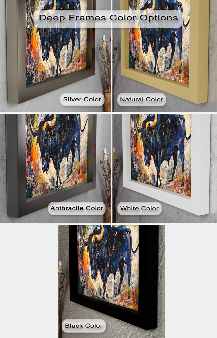 Fierce Blue Bull in Motion – Abstract Oil Painting
