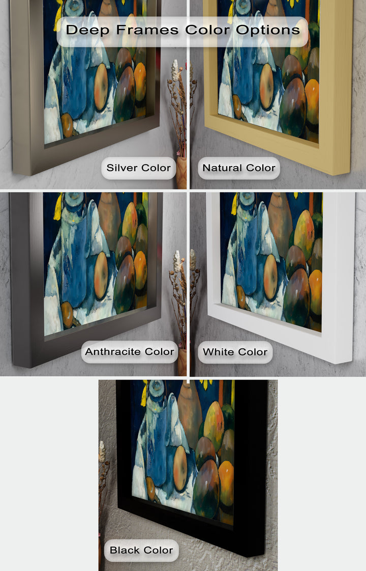 Rustikales Stillleben mit Mangos und Teekanne – Food Paintings