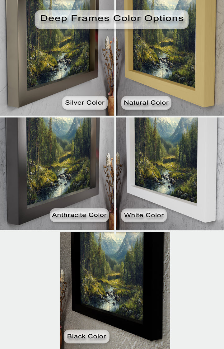 Wald Wand Kunst-Berg Fluss Landschaft Ölgemälde