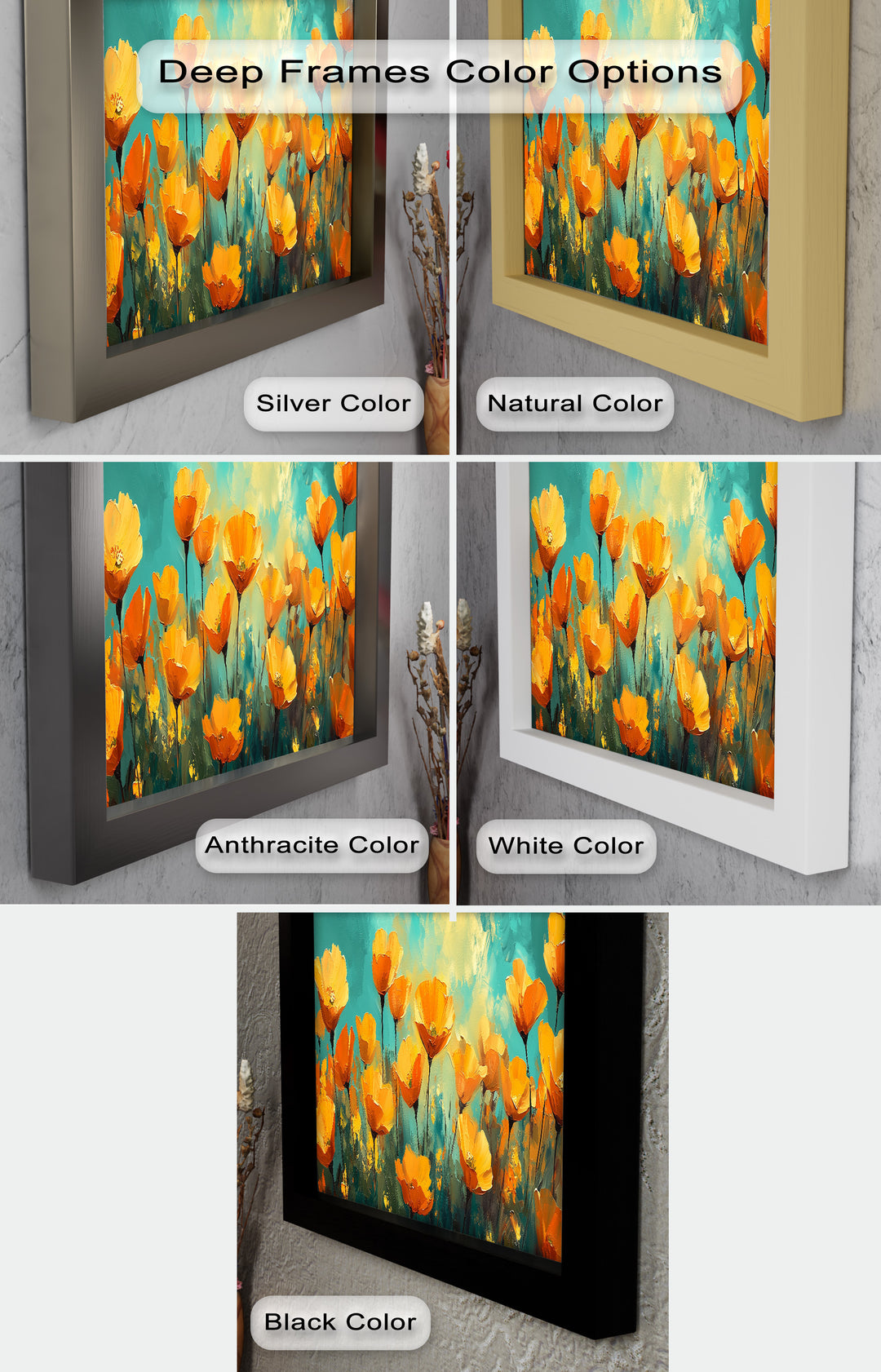 Goldene Mohnblumenfeld Wandkunst – Blumenölgemälde