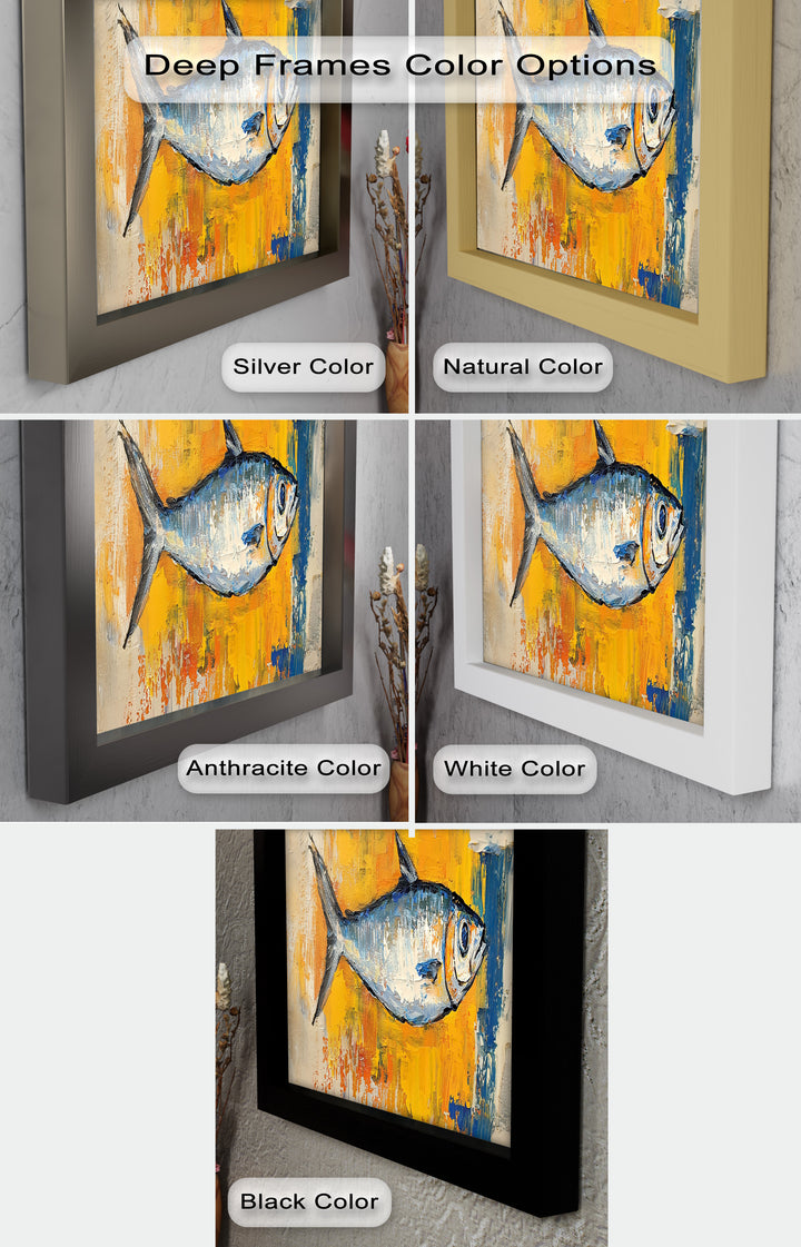 Blue Fish on Vibrant Yellow Background - Animal Oil Painting
