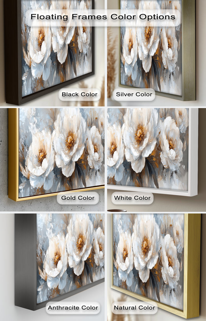 White Petals on Soft Neutral Background - Flower Oil Painting